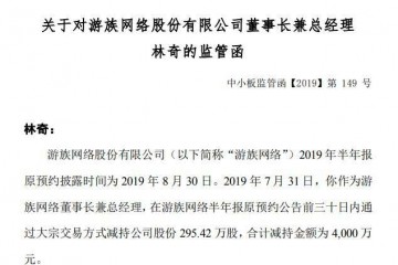 违规减持游族网络董事长收深交所监管函