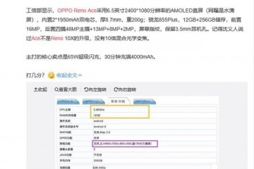 OPPORenoAce入网信息曝光65W超闪只是冰山一角