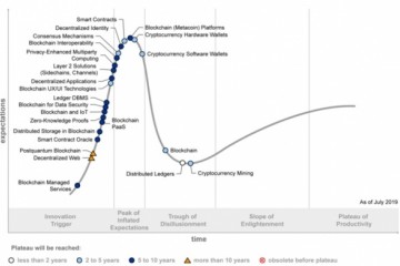 Gartner2019年技术成熟度曲线大多数区块链技术要带来变革影响尚有五到十年时间