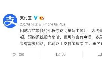 支付宝成婚预定小程序访问量超出预期致暂时卡顿现已康复正常